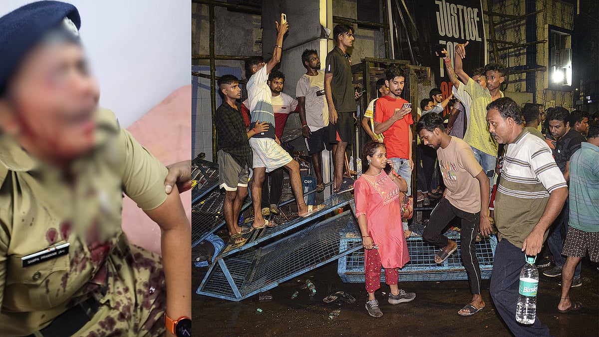 X/@WBPolice and PTI : Kolkata Police constable injured on duty when a mob attacked RG Kar Hospital